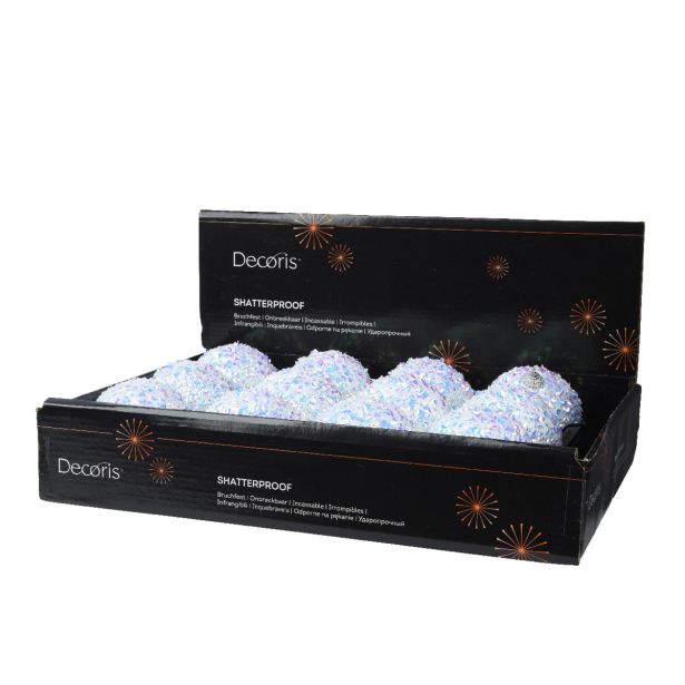 OKRASEK ZA JELKO DECORIS KROGLA, 8 CM, BELO MODRA