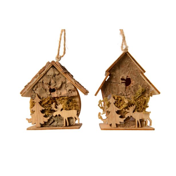 OKRASEK ZA JELKO DECORIS PTIČJA HIŠKA LESENA 6X4X7.5 CM SORT