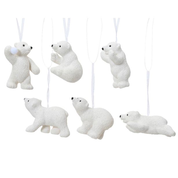 OKRASEK ZA JELKO DECORIS SEVERNI MEDVEDEK, 6 CM BEL, SORTIRANO