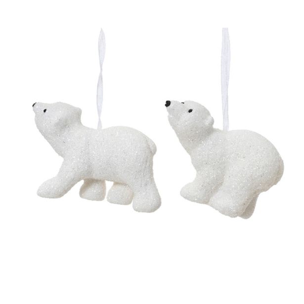 OKRASEK ZA JELKO DECORIS SEVERNI MEDVEDEK, 6 CM BEL, SORTIRANO