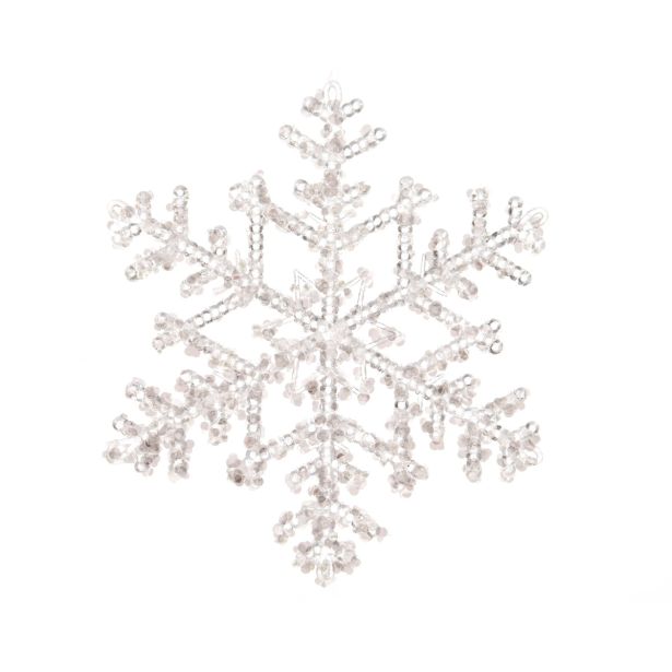 OKRASEK ZA JELKO DECORIS SNEŽINKA, PROZORNA 18X18 CM