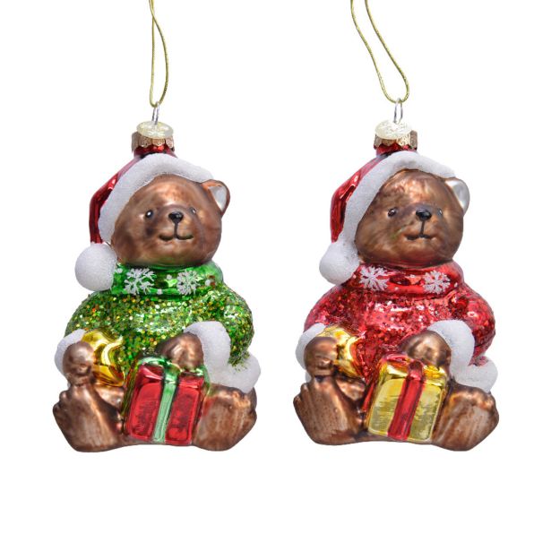 OKRASEK ZA JELKO DECORIS STEKLO, MEDVEDEK 5.20X6X12 CM, SORTIRANO