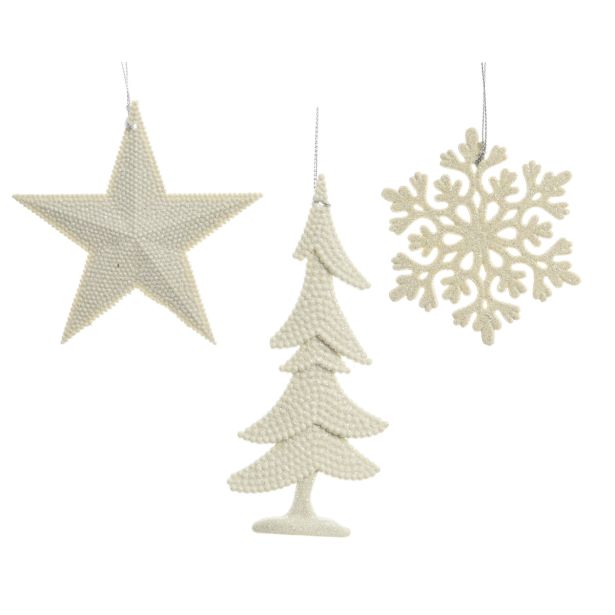 OKRASEK ZA JELKO DECORIS ZVEZDA/SNEŽINKA/JELKA BELE BARVE, SORT