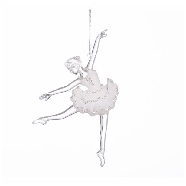 OKRASEK ZA JELKO GLOSSTYLE BALETKA BELA/SREBRNA 15 CM AKRILNA