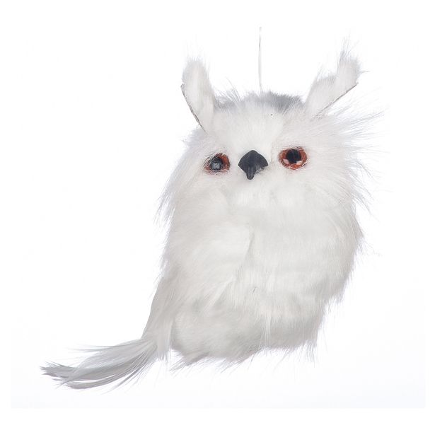 OKRASEK ZA JELKO GLOSSTYLE BELA VISEČA SOVA 13 CM VIŠINE SORTIRANO