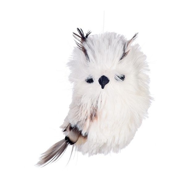 OKRASEK ZA JELKO GLOSSTYLE BELA VISEČA SOVA 13 CM VIŠINE SORTIRANO