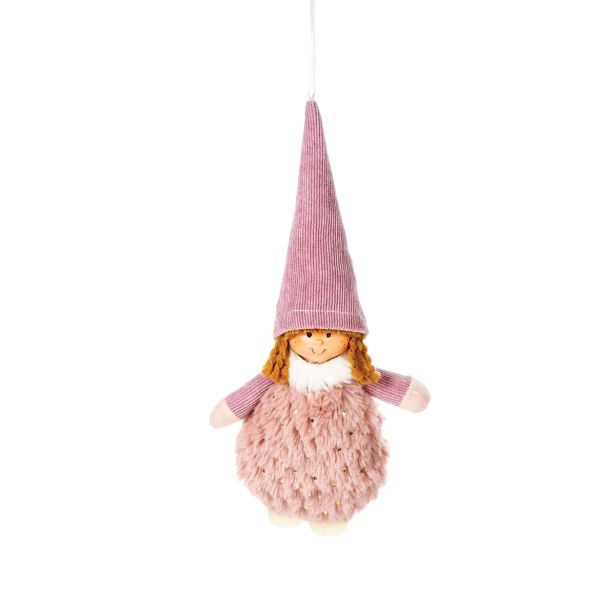 OKRASEK ZA JELKO GLOSSTYLE DEKLICA 10 CM TEKSTILNA BELA/SIVA/ROZA