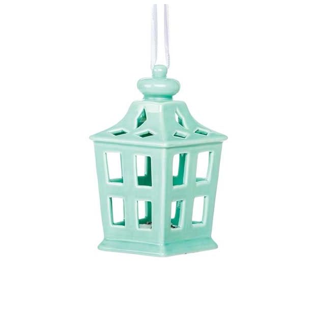 OKRASEK ZA JELKO GLOSSTYLE HIŠICA 11 CM ZELENE BARVE Z LED LUČKO