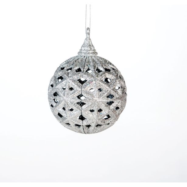 OKRASEK ZA JELKO GLOSSTYLE KROGLA SREBRNA FI 8.8 CM 11.2X8.8X8.8