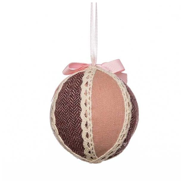 OKRASEK ZA JELKO GLOSSTYLE KROGLA TEKSTILNA 7 CM PREMERA ROZA