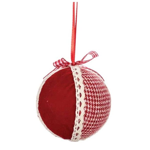OKRASEK ZA JELKO GLOSSTYLE KROGLA TEKSTILNA 7 CM RDEČA
