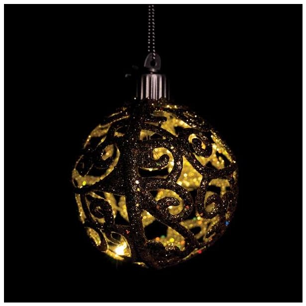 OKRASEK ZA JELKO GLOSSTYLE KROGLA ZLATA Z LED LUČKO FI 7.5 CM