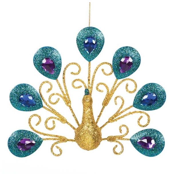 OKRASEK ZA JELKO GLOSSTYLE PAV RAZPRTI 12X3X15 CM MODRO ZLATI