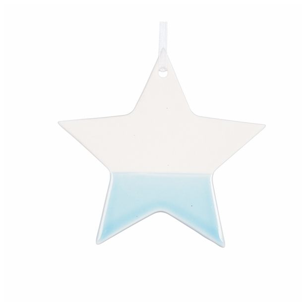 OKRASEK ZA JELKO GLOSSTYLE PORCELAN ZVEZDA 9 CM MODRA/BELA