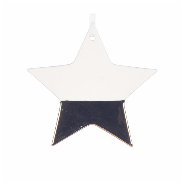 OKRASEK ZA JELKO GLOSSTYLE PORCELAN ZVEZDA 9 CM SREBRNA/BELA