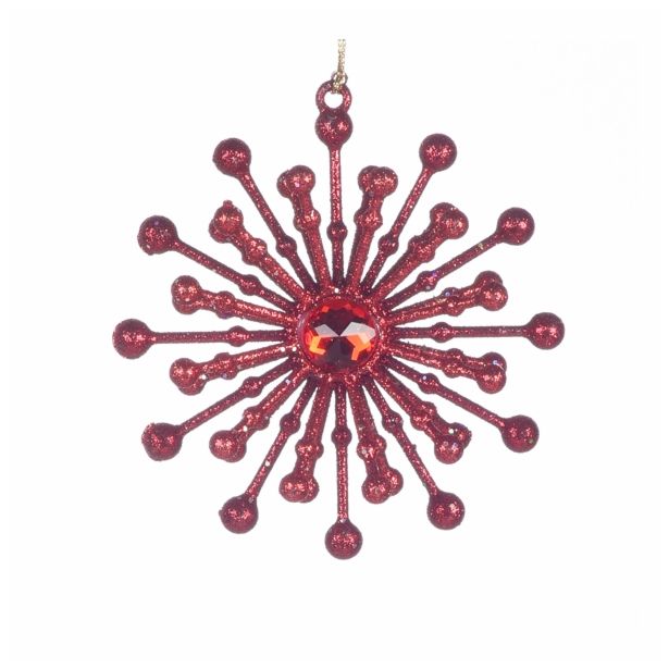 OKRASEK ZA JELKO GLOSSTYLE SNEŽINKA 11 CM RDEČA Z DIAMANTOM 3D IZ UMETNE M.