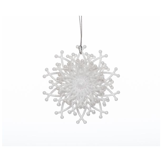 OKRASEK ZA JELKO GLOSSTYLE SNEŽINKA BELA 9 CM PREMERA