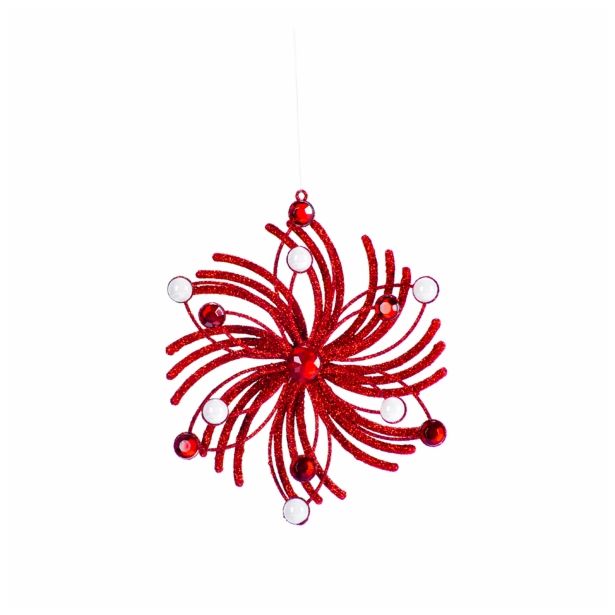 OKRASEK ZA JELKO GLOSSTYLE SNEŽINKA FI 11 CM RDEČA SORTIRANO