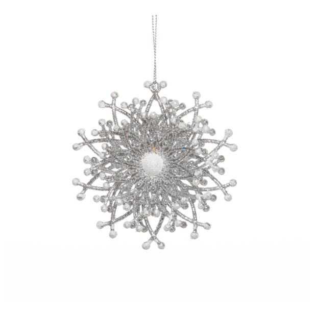 OKRASEK ZA JELKO GLOSSTYLE SNEŽINKA SREBRNA 9 CM PREMERA