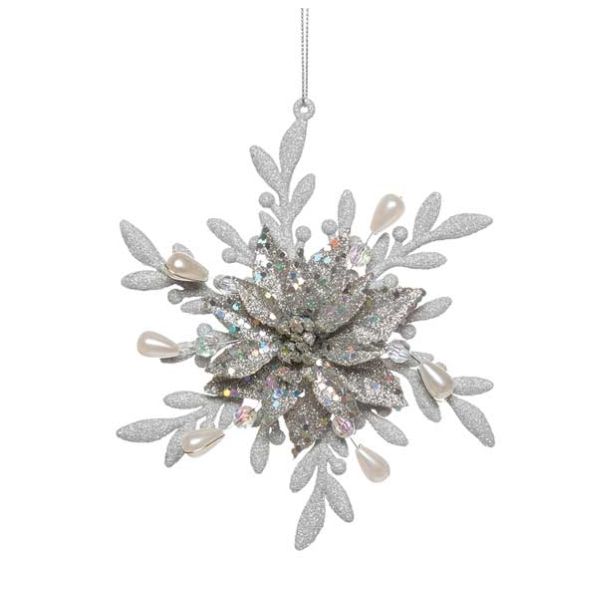 OKRASEK ZA JELKO GLOSSTYLE SNEŽINKA SREBRNA FI 13 CM