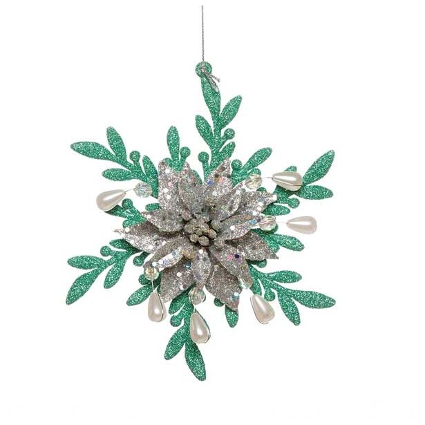 OKRASEK ZA JELKO GLOSSTYLE SNEŽINKA SVETLO ZELENA FI 13 CM
