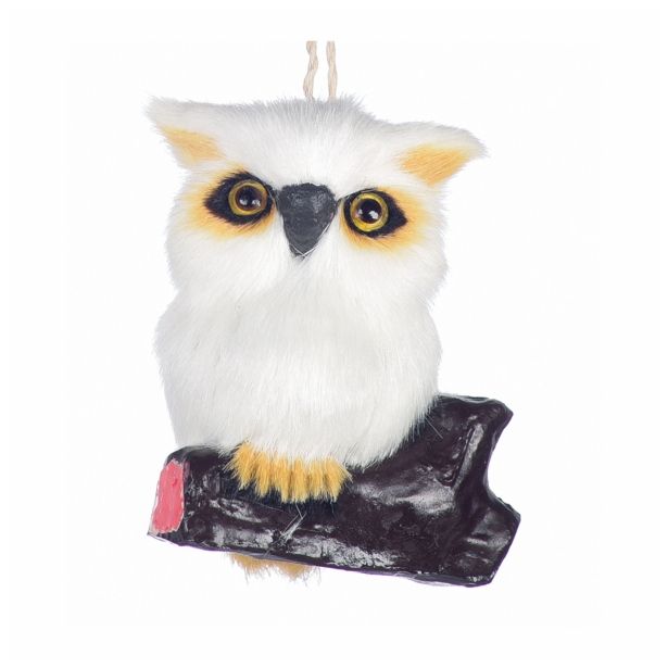 OKRASEK ZA JELKO GLOSSTYLE VISEČA SOVA 7 CM BELA SORTIRANO