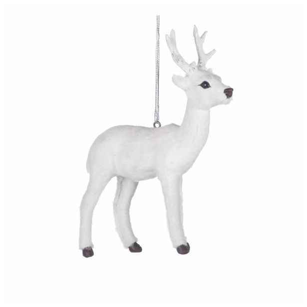 OKRASEK ZA JELKO GLOSSTYLE VISEČI JELEN 13 CM V BELI ALI SIVI BARVI