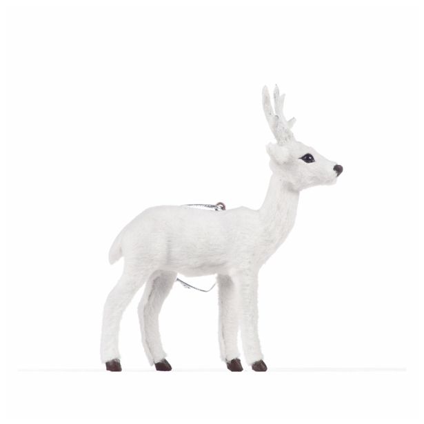 OKRASEK ZA JELKO GLOSSTYLE VISEČI JELEN 13 CM V BELI ALI SIVI BARVI