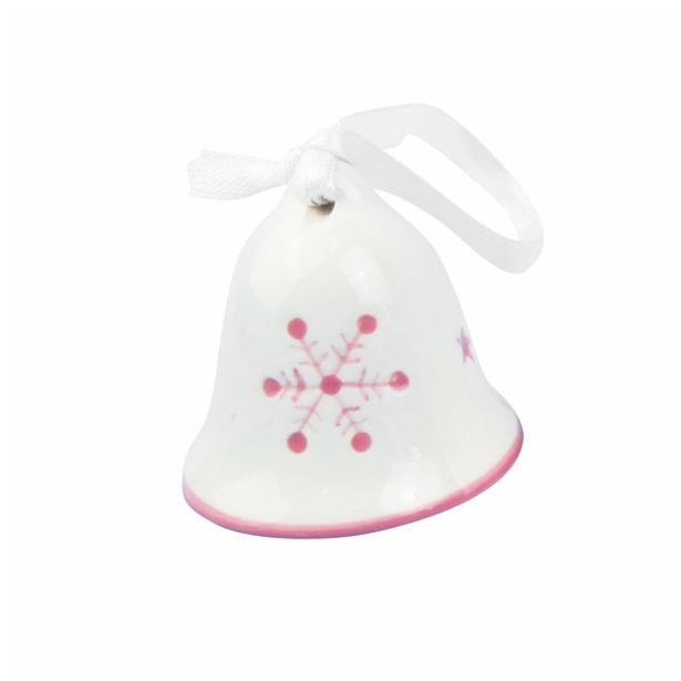 OKRASEK ZA JELKO GLOSSTYLE ZVONEC KERAMIČNI 5 CM BEŽ Z ROZA DEKORJEM