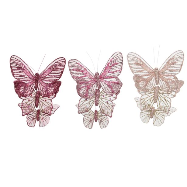 OKRASEK ZA JELKO METULJ, ROZA BARVE, 3/1 SORT