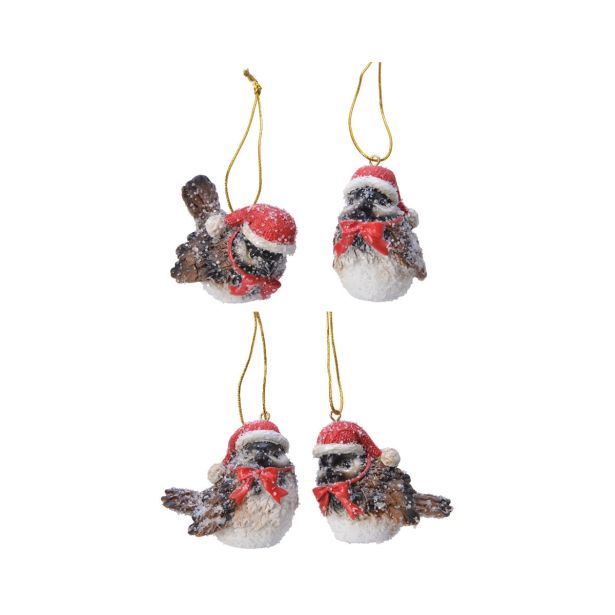 OKRASEK ZA JELKO PTIČEK 6 CM Z BOŽIČNO KAPO SORTIRANO