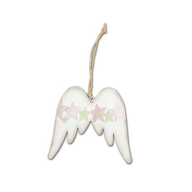 OKRASEK ZA JELKO R+W ANGELSKA KRILA KOVINSKA 10 CM BELO ROZA