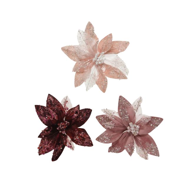 OKRASEK ZA JELKO ROŽA NA SPONKI, FI 18 CM, ROZA BARVE, SORT