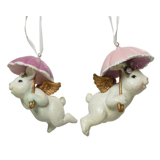 OKRASEK ZA JELKO ZAJEC Z DEŽNIKOM, ROZA BARVE, SORT