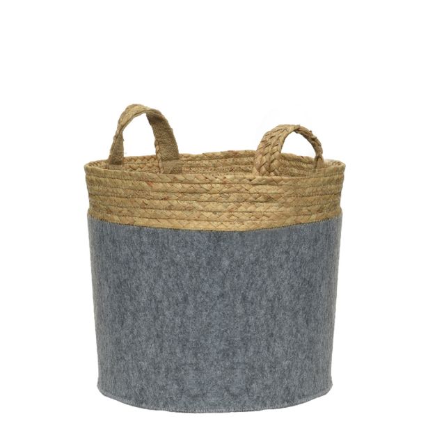 OKRASNA KOŠARA DECORIS BOMBAŽNA SIVE BARVE FI 33 CM VIŠINA 28 CM