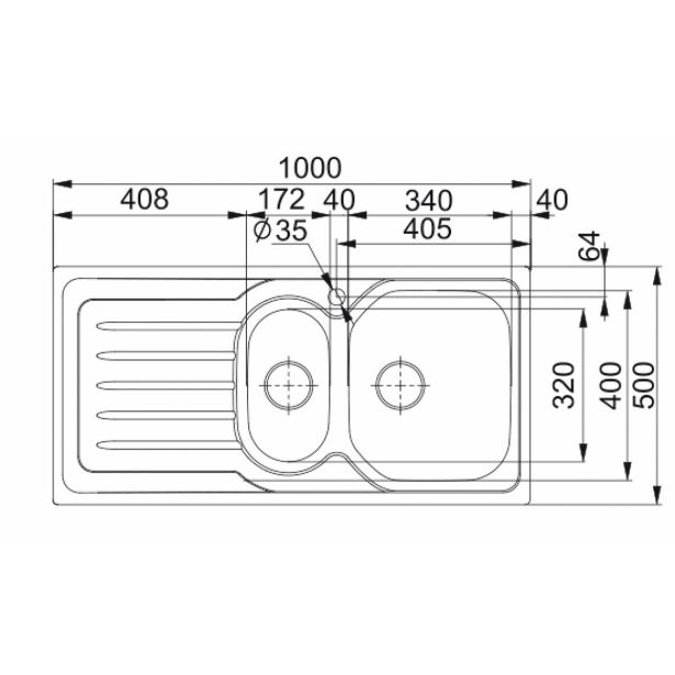 NERJAVNO POMIVALNO KORITO FRANKE ONDA LINE OLX 651 DESNI, 1000X500