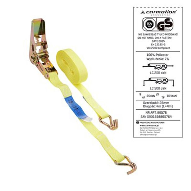 OPREMA ZA VOZILA CARMOTION NAPENJALNI TRAK Z RAČNO IN KLJUKO 500KG/4M 27MM