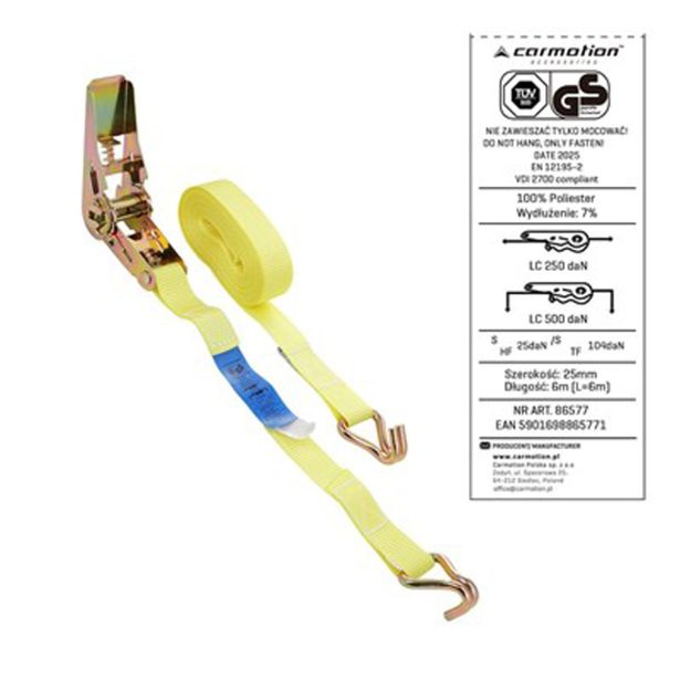 OPREMA ZA VOZILA CARMOTION NAPENJALNI TRAK Z RAČNO IN KLJUKO 500KG/6M 27MM