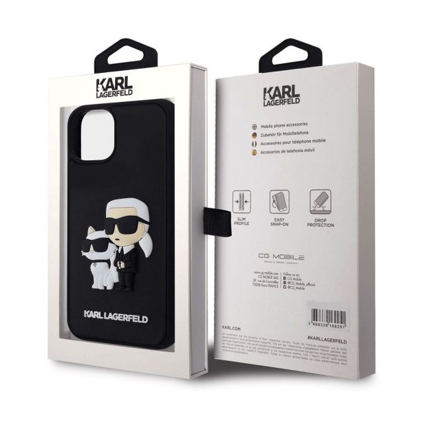 ORIGINALEN KARL LAGERFELD OVITEK IPHONE 15 PLUS 6.7 - FULL BODIES 3D -  ČRNA TRDA ZAŠČITA - KLHCP15M3DRKCNK