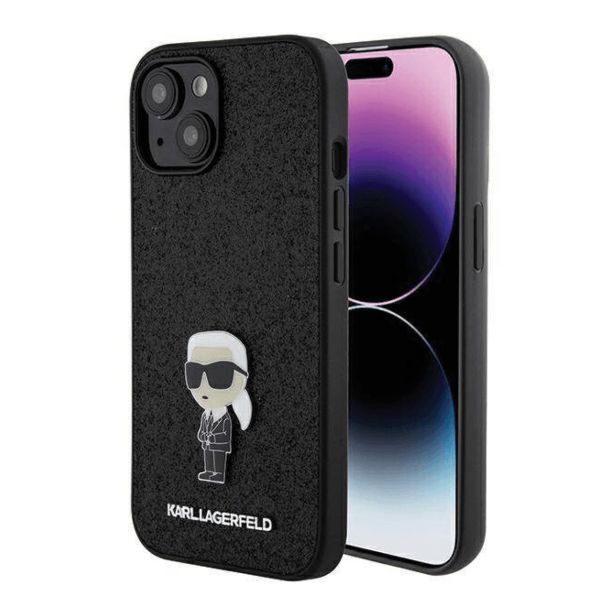ORIGINALEN KARL LAGERFELD OVITEK IPHONE 15 PLUS - GLITTER IML NFT ICONIC -  ČRN OVITEK Z BLEŠČICAMI- KLHCP15MGKNPSK