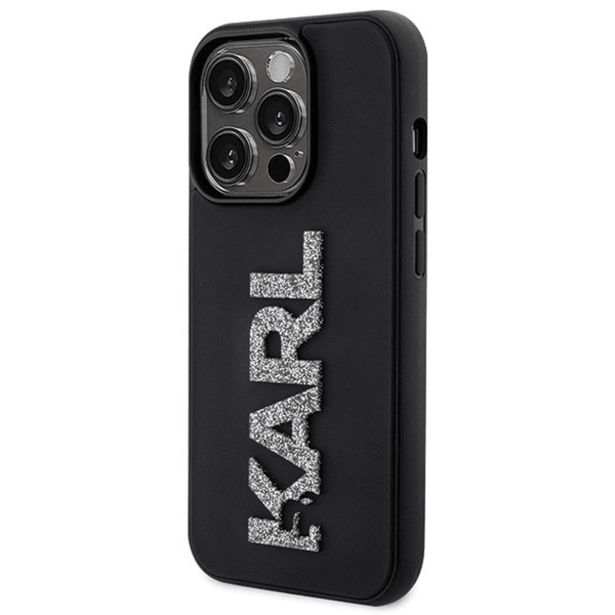 ORIGINALEN KARL LAGERFELD OVITEK IPHONE 15 PRO - LOGO 3D - ČRNA ZAŠČITA - KLHCP15L3DMBKCK