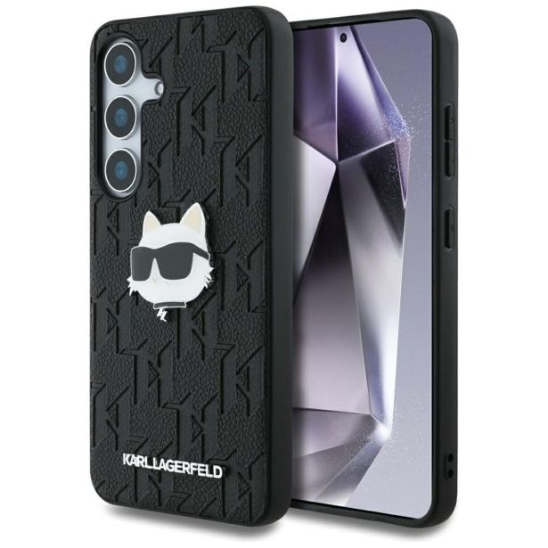 ORIGINALEN KARL LAGERFELD OVITEK SAMSUNG GALAXY S25 5G - MONOGRAM CHOUPETTES HEAD  - ČRNA ZAŠČITA - KLHMS25SPGKLCHPK
