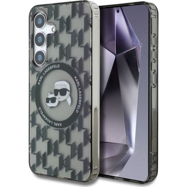 ORIGINALEN KARL LAGERFELD OVITEK SAMSUNG GALAXY S25 5G - MONOGRAM HEADS - ČRNA ZAŠČITA - KLHMS25SHMCKMHK