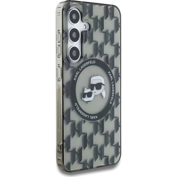 ORIGINALEN KARL LAGERFELD OVITEK SAMSUNG GALAXY S25 5G - MONOGRAM HEADS - ČRNA ZAŠČITA - KLHMS25SHMCKMHK