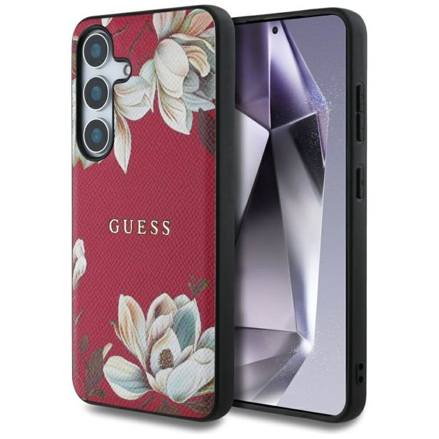 ORIGINALNI GUESS OVITEK ZA SAMSUNG GALAXY S25 5G - MAGSAFE - PRINTED FLOWER - PINK - GUHMS25SPGNMPLMF