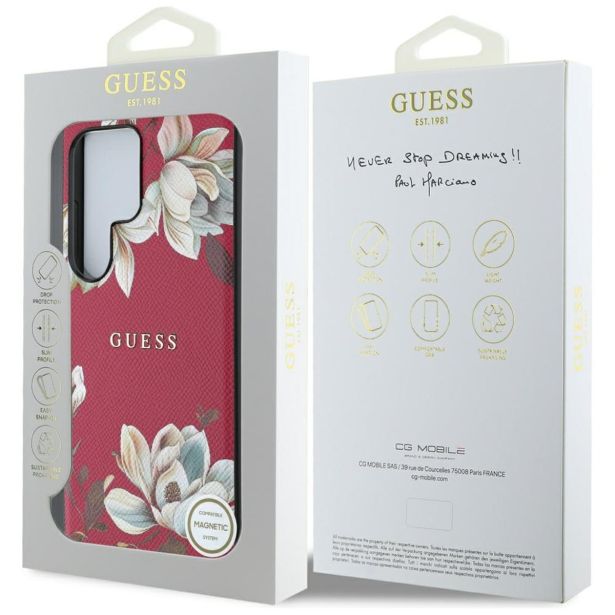 ORIGINALNI GUESS OVITEK ZA SAMSUNG GALAXY S25 ULTRA 5G - MAGSAFE - PRINTED FLOWER - PINK - GUHMS25LPGNMPLMF
