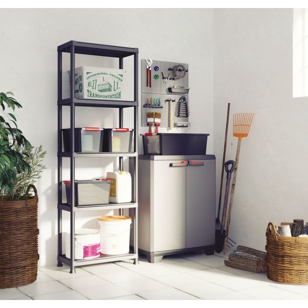 ORODNA OMARA-KRILNA VRATA KETER PVC, 90X68X39 CM 1P/15KG STILO SIVA/ČRNA/RDEČA