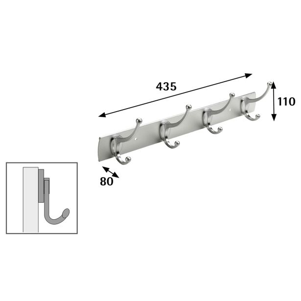 KOVINSKI GARDEROBNI OBEŠALNIK HETTICH DIY, 435X100X80 MM, 4 KLJUKE, ALUMINIJ MAT KROM