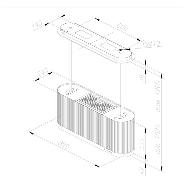 OTOČNA KUHINJSKA NAPA CIARKO DESIGN MONO W, KREMNA