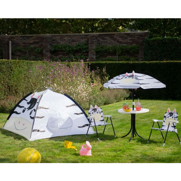 OTROŠKI KAMP STOL DECORIS OTROŠKI SET, ZEBRA MIZA, 2 STOLA, SENČNIK